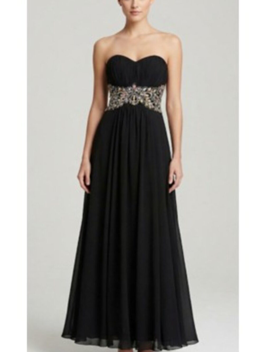 NWT BLK Embellished Strapless Corset Chiffon Gown Sweep Train Let's Fashion